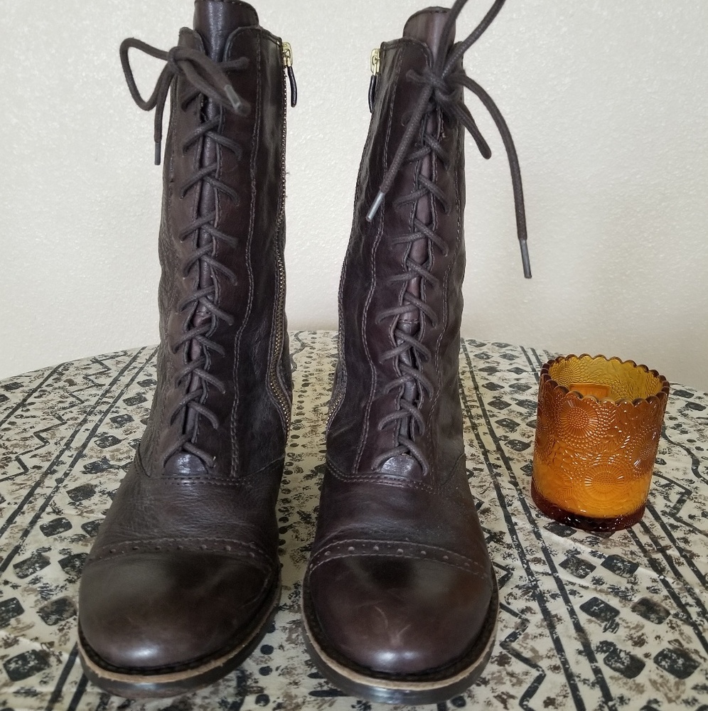 Dark Brown Vince Camuto Mid-Calf Lace Up Boots